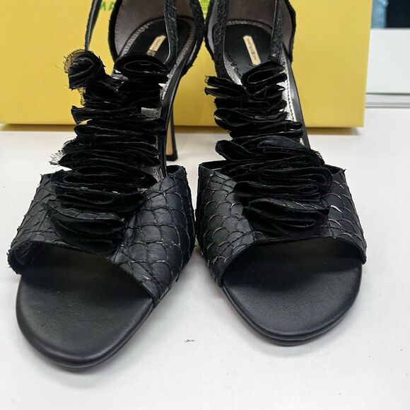 Max Studio Vintage Deadstock Black Serita Fishskin Open Toe Strappy Pump - Picture 6 of 12